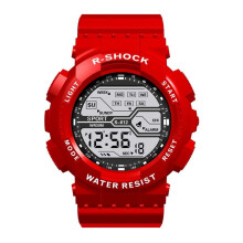 Men's Sport Fashion Wrist LCD Stopwatch Date Watch Red Rubber Digital Watch for Boys One Size Small Fit