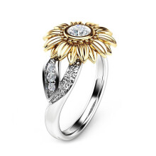 Anello da donna con zirconi cubici di grado AAA, anello di fidanzamento/matrimonio con design a forma di girasole e finitura placcata oro, anello