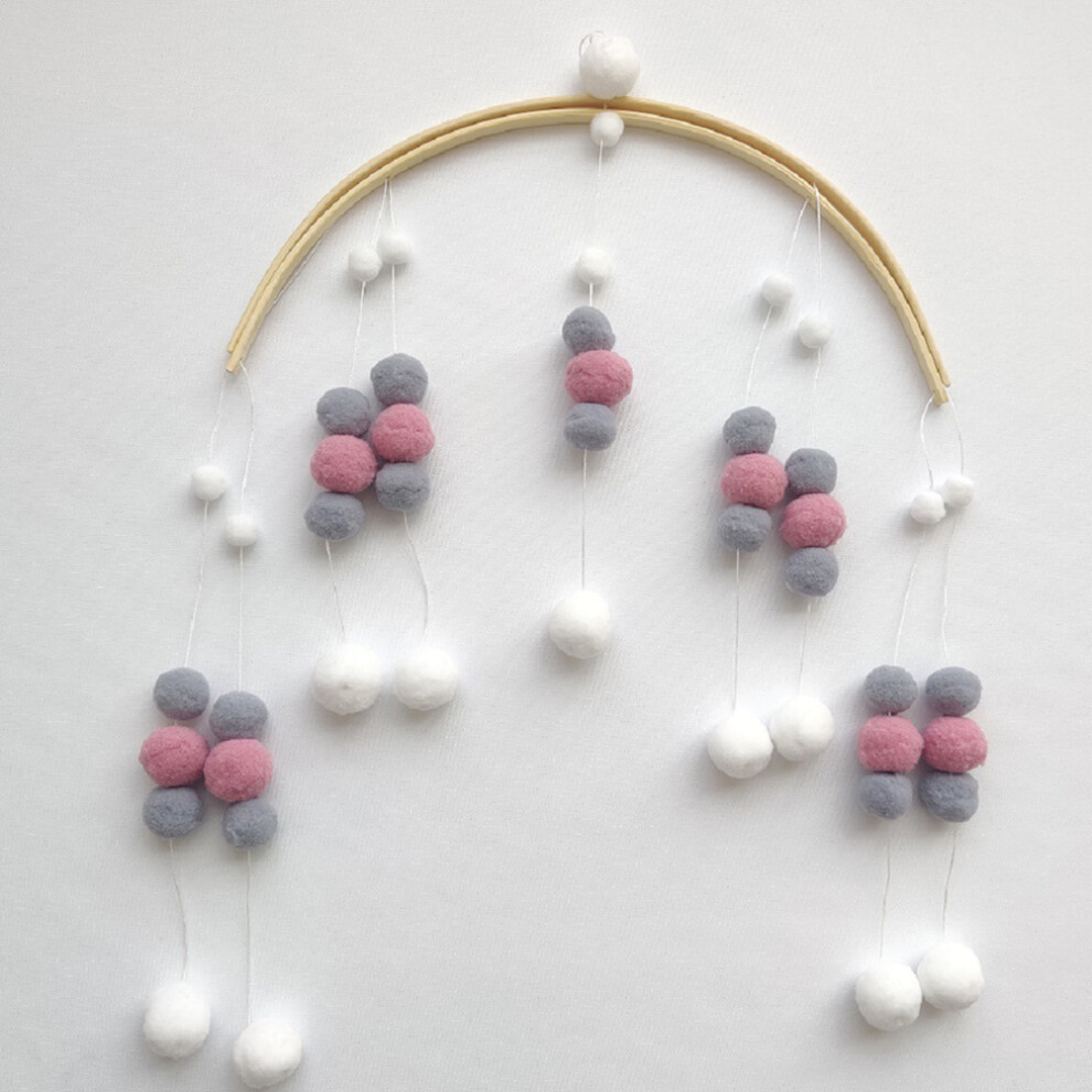 Wooden Baby Crib Mobile with Felt Balls & Wind Chime Nursery Decor, 30x50cm