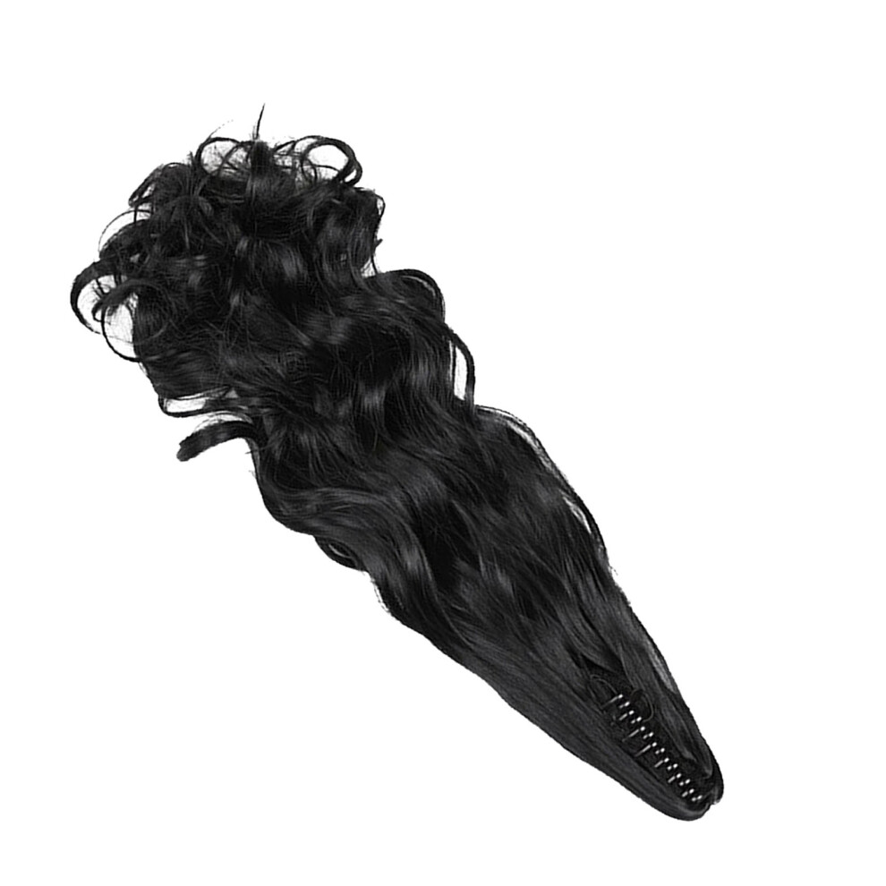 Unisex Black Women's Long Wavy Curly Ponytail Hairpiece 19.7In Synthetic Claw Clip