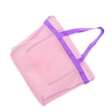 Mesh Beach Bag Beach Toy Bag Travel Toiletry-pink purple strap