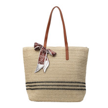 Damen Strandtasche Stroh Umhängetasche handgemachte-Beige