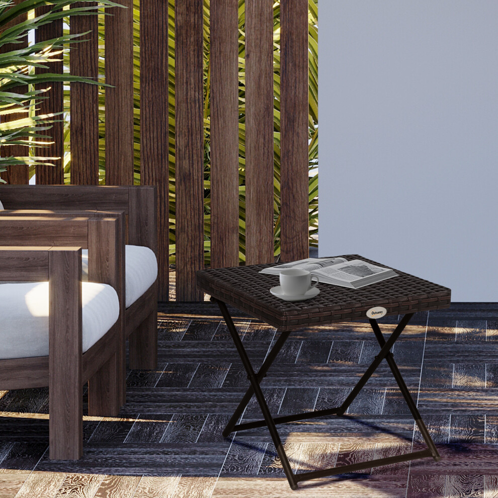 Outsunny Folding Square Rattan Coffee Table W/ Steel Frame Bistro Garden Brown