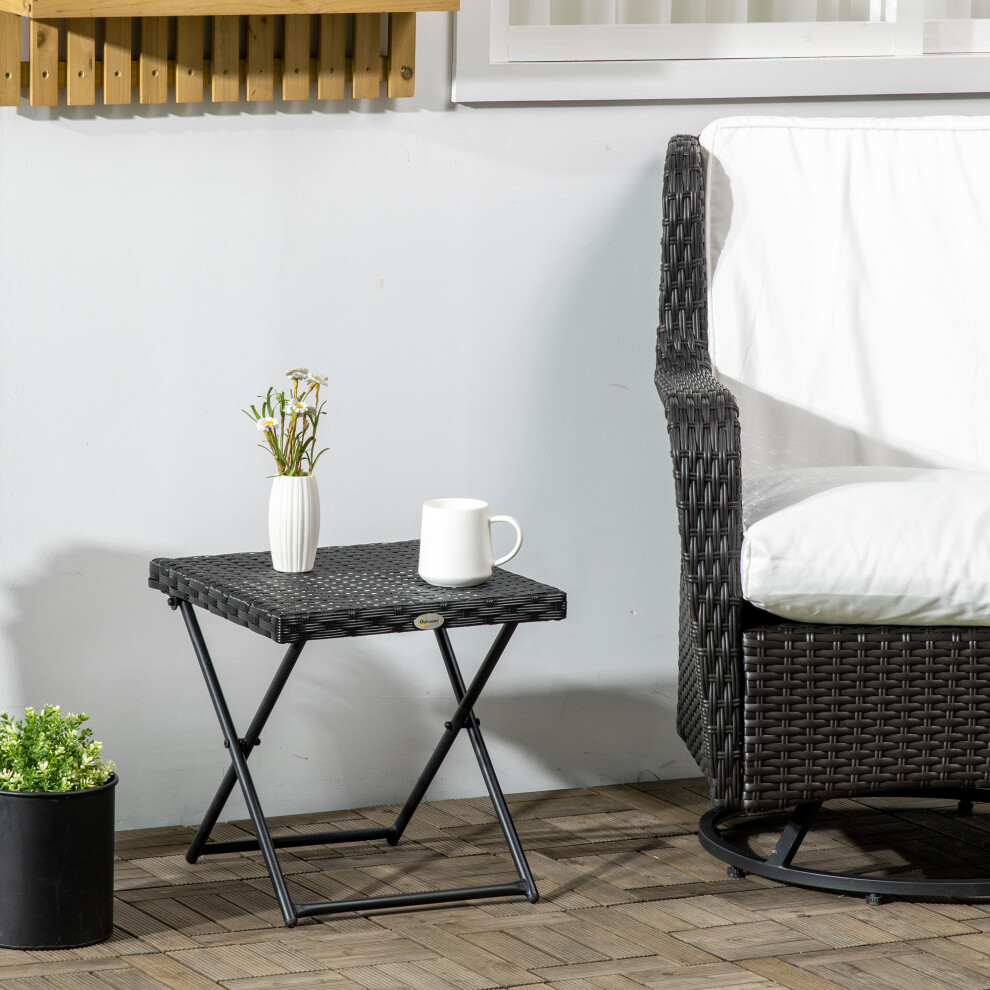 Outsunny Folding Square Rattan Coffee Table W/ Steel Frame Bistro Garden Black Black,Brown