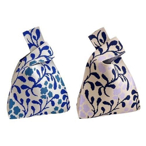 Sac de courses en tricot polyvalent, sac à main à la mode-Bleu 1