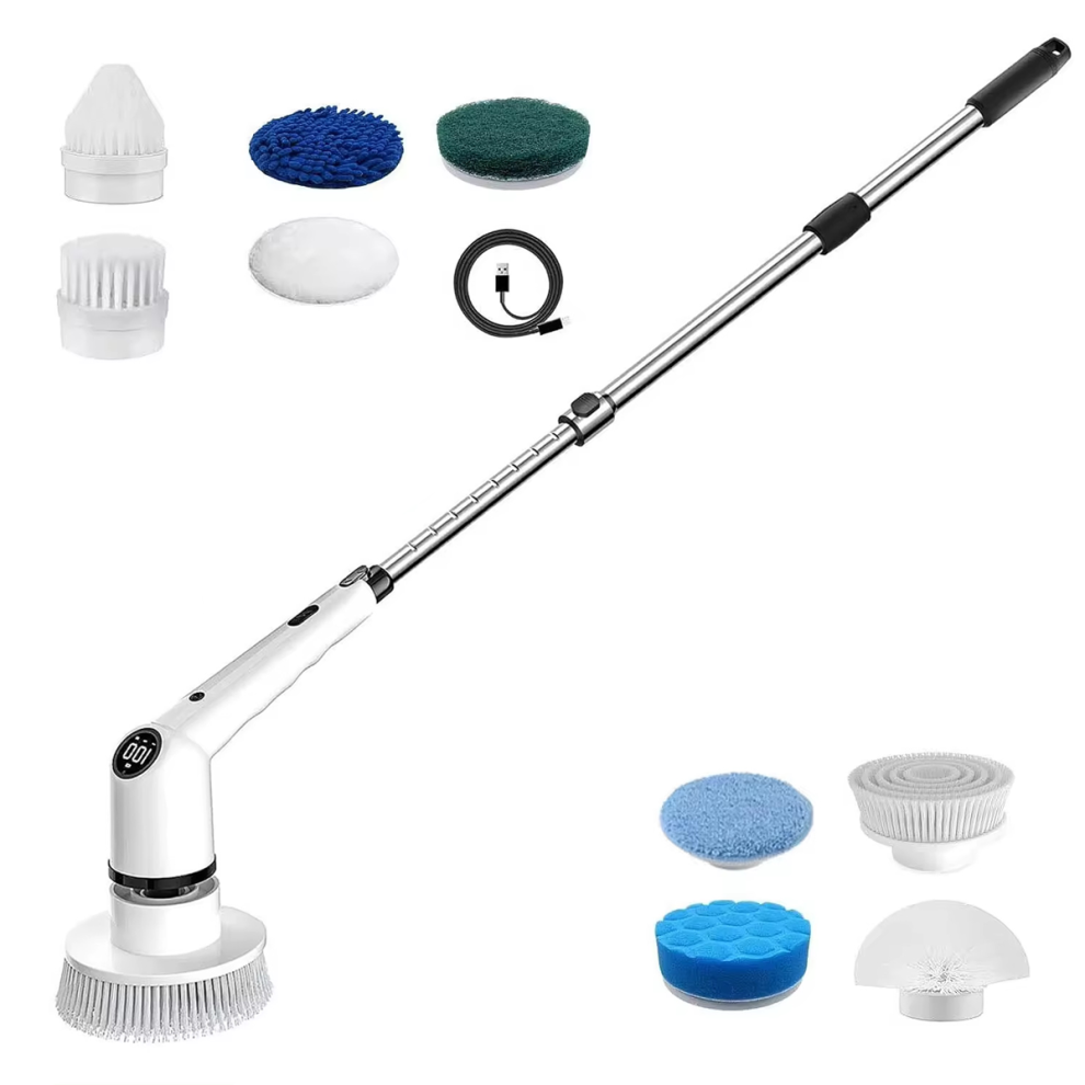 Powerful Cleaning Spin Scrubber, Electric Rechargeable Cordless With 8 Replaceable Brush Heads, Adjustable Angles For Tub, Grout, And Tile Floors 9405630373561