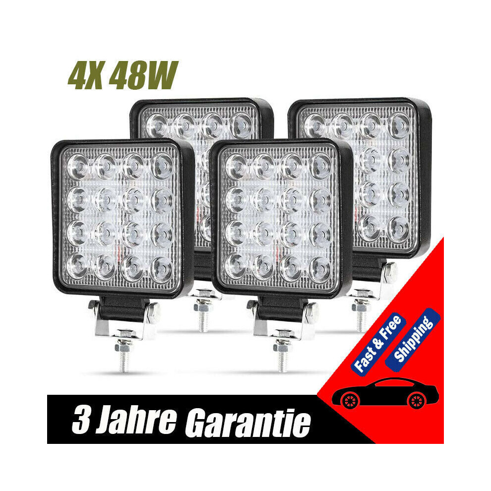Square Flood Beam Led Light Pods For Offroad, Super Bright 48W 4Inch Work Light With Die-Cast Aluminum Alloy, For Truck, Tractor, Atv, Utv, Boat, 9169997412393