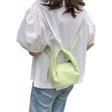 Women Shoulder Bag PU Leather Handbag Fashion Ruched Bag-Green