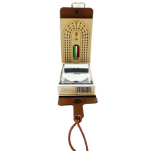 Portable Cribbage Board Game Set with Full Deck of Cards, Leather Case