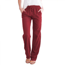 Pantaloni casual da donna in cotone e lino, vita alta con coulisse, vestibilità ampia, pantaloni estivi con tasche laterali, leggeri, comodi, tinta