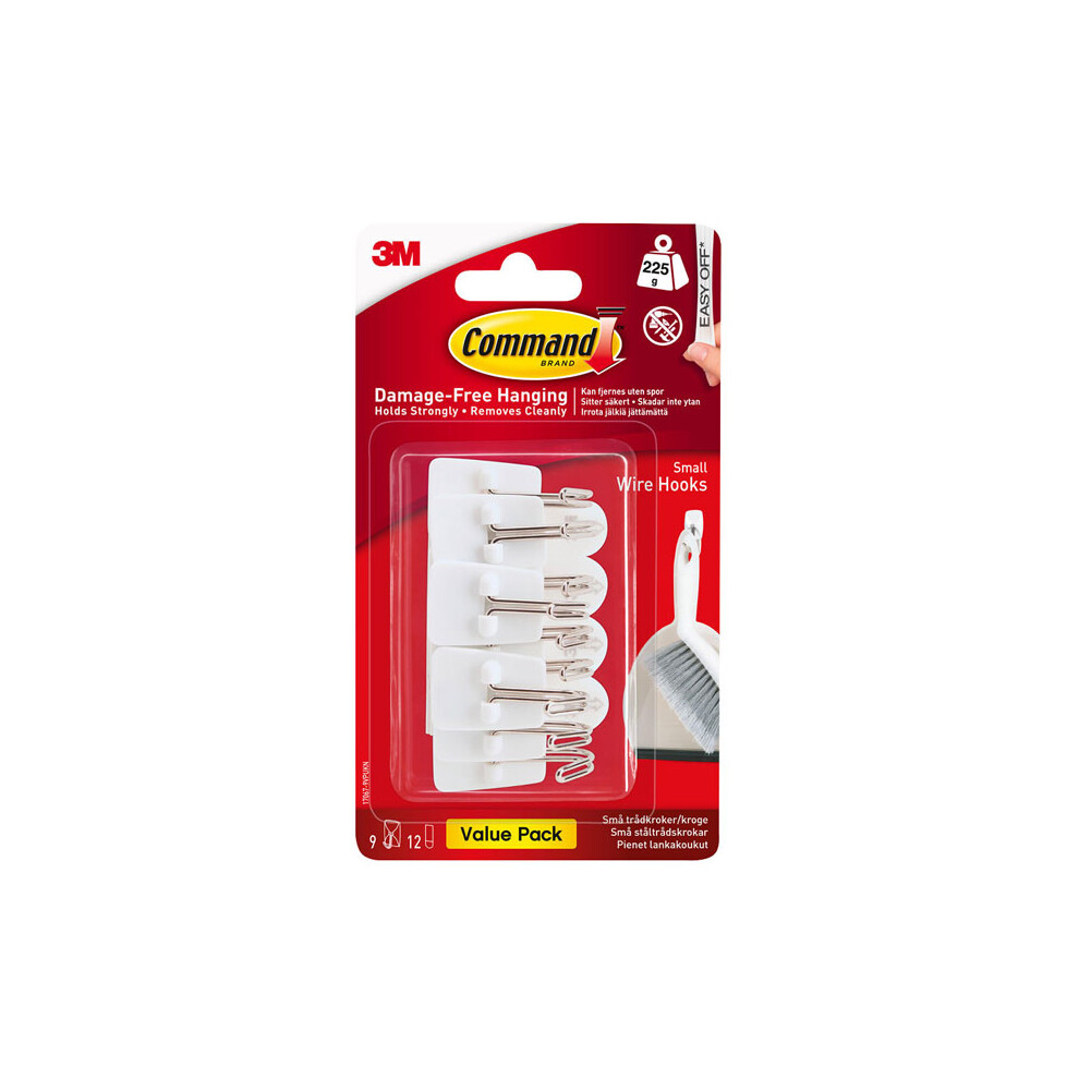 Command 17067-VP Adhesive Hook Value Pack- Small- Holds 1/2-lb- White- 9/Pack