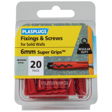 Plasplugs Solid Wall Super Grips Fixings Red & Screws Pack of 20 SWRS20