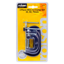 G Clamp 3Pc Small Mini Set G-Clamps T Hand Screw Grip 25mm 50mm 75mm Rolson 14189