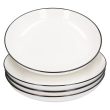 Dishwasher and Microwave Safe, Coupe Dinnerware Set 8 Inch, Space Friendly Shape For Compact Storage Solutions, Elegant Black Rims Design, Lead-Free