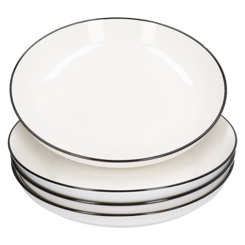 Ceramic Dinnerware Set, Classic White Design With Black Line Edge, Porcelain Serving Dishes For Everyday Use, Stackable Storage, Microwave Safe,