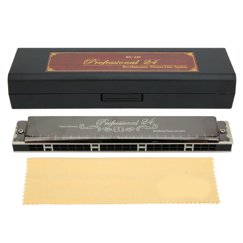 24 Hole Tremolo Harmonica E Key Black - Beginner Musical Instrument 1