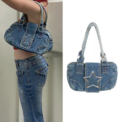 Retro Denims Tote Bag Versatile Underarm Bag Combines 1