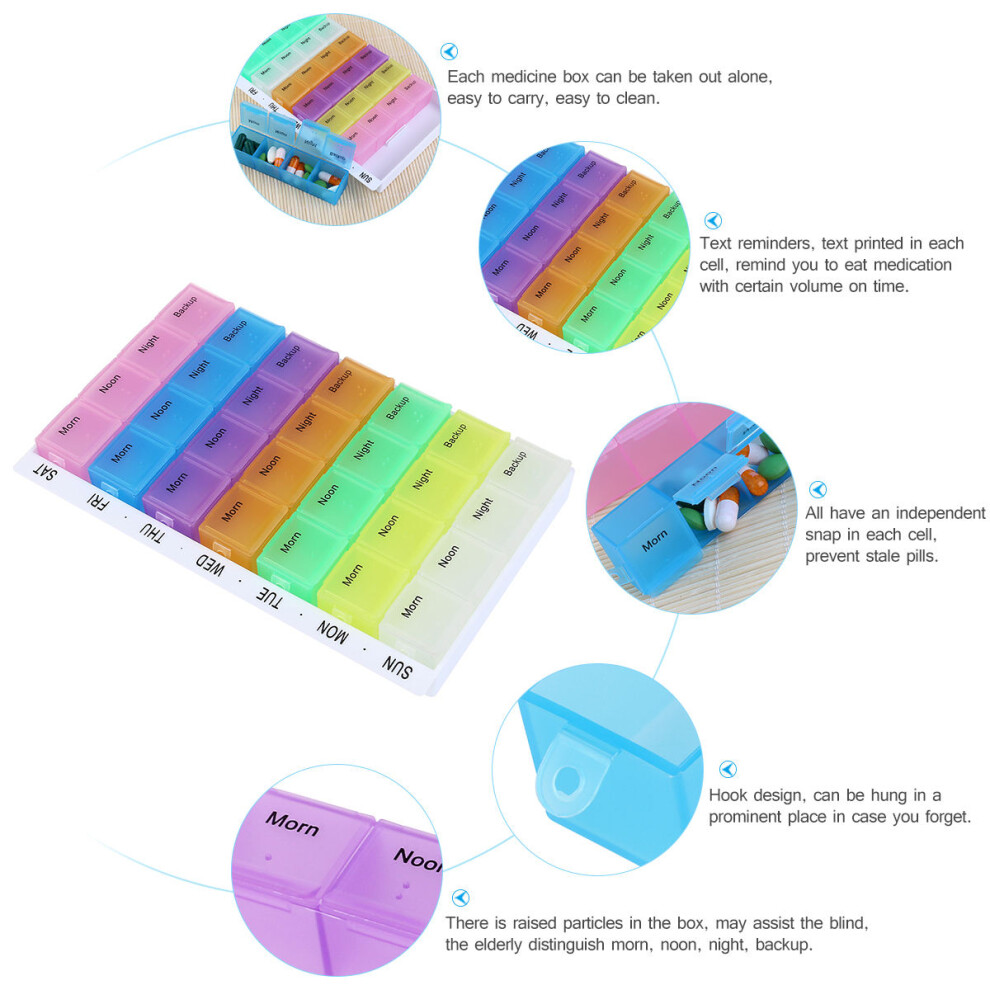 Artibetter 3Pcs Multicolor 28 Compartment Medicine Case Durable Plastic Organizer