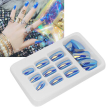 24 Stück längliche Fake Nägel im Coffin-Design mit Glitter, French-Style, Ballerina-Form, 12 Größen