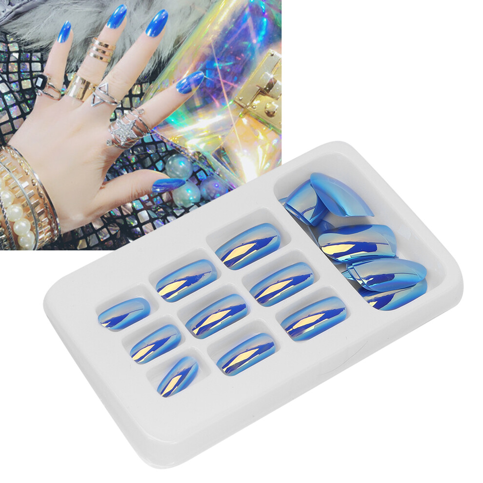24Pcs Coffin Long Fake Glitter French Ballerina False Nails, 12 Sizes