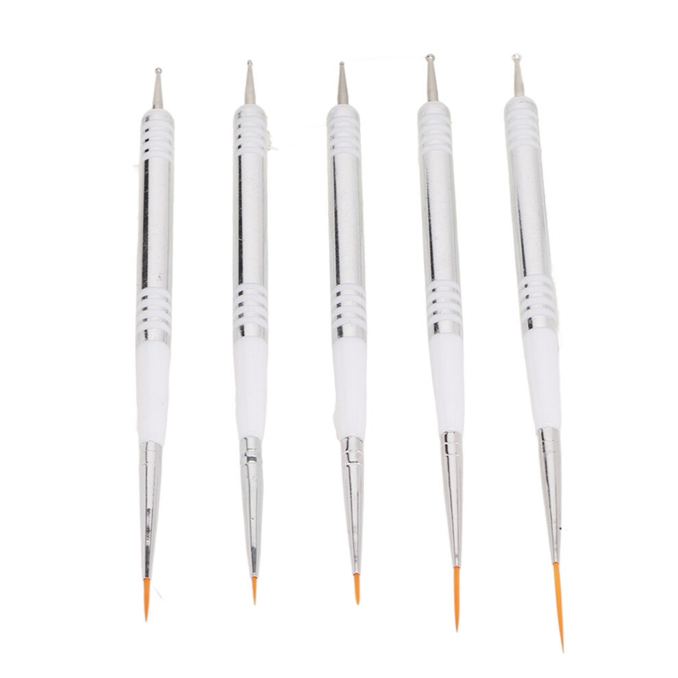 5Pcs Double Ended Fine Tip Nail Art Brushes for DIY Manicure, Dotting Pens