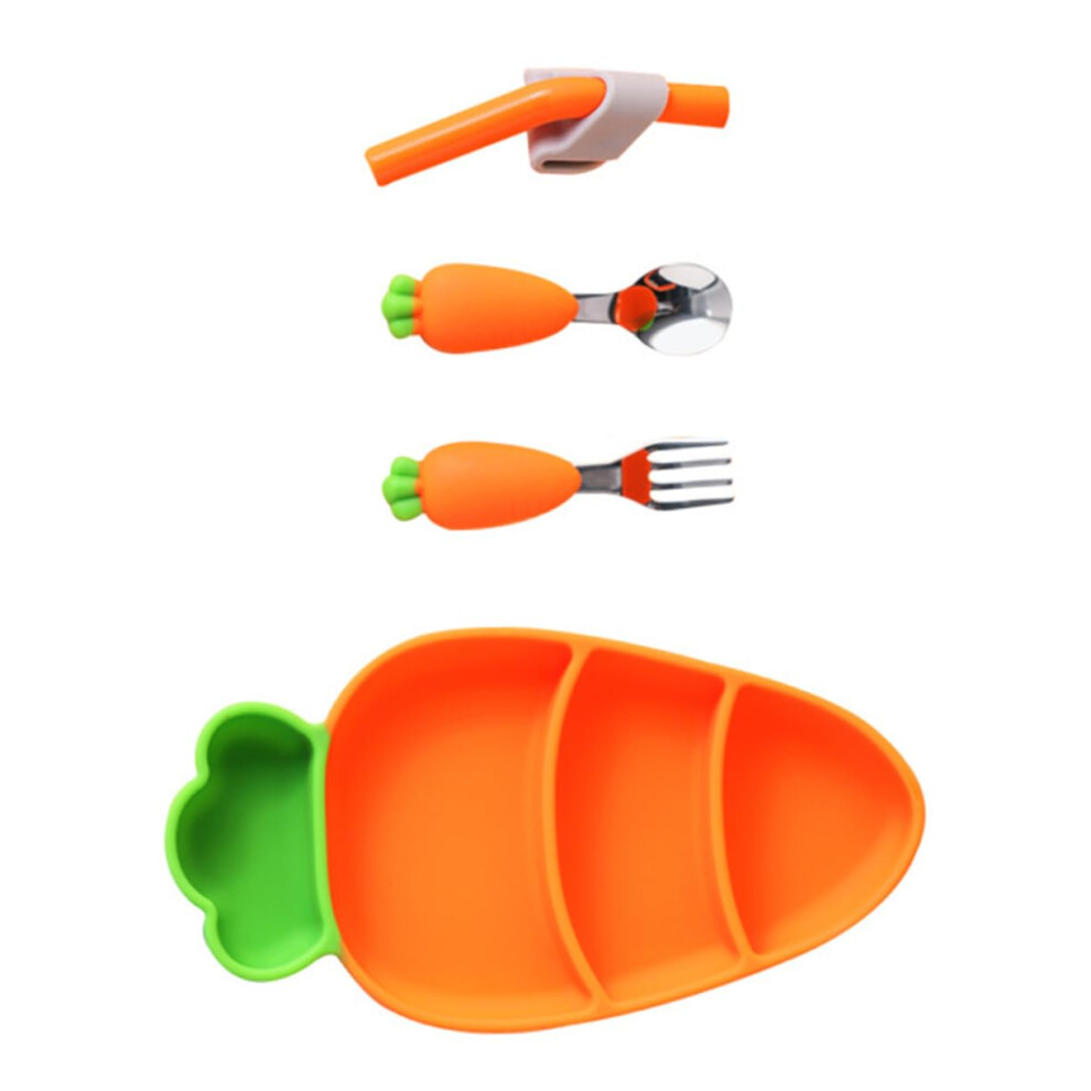 Carrot Utensils Silicone Plate Spoon Fork Straw Feeding Supplies Ergonomic Design for Transition Durable and Safe Cutlery