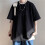 Βαθύ μπλουζάκι για άνδρες, oversized άνετη εφαρμογή με κοντό μανίκι από βαμβάκι, 2