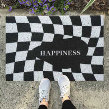 Checkerboard PVC Kitchen Rug 40x60cm Non Slip Entryway Carpet Black