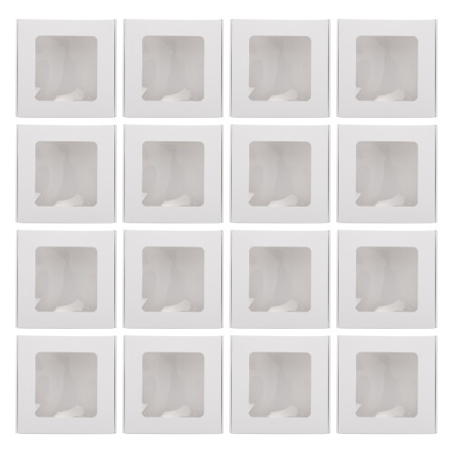 60Pcs Transparent Window Treat Boxes White Paper Macaron Packaging