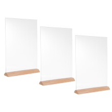 3Stk Acryl Menüständer Mit Holzbasis Klar Für Büro Restaurant