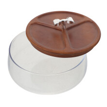 Clear Glass Storage Bowl with Wood Lid for Fruit and Nuts