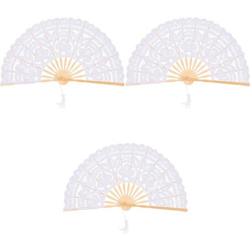 3Pièces Éventail À Main En Et Bambou Pour Décoration 2