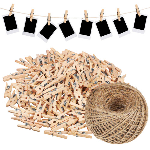 150Pièces Corde De Jute Beige Clips Bois DIY