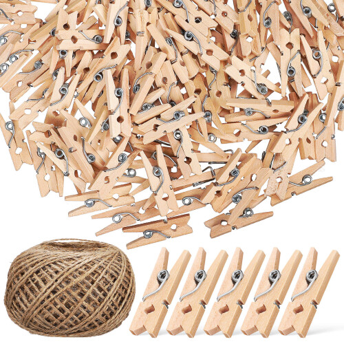 150Pièces Corde De Jute Beige Clips Bois DIY 1