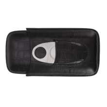 Tragbare Leder-Zigarrentasche Reise 3-teiliger Humidor- und Cutter-Set Schwarz