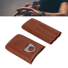 Tragbare Ledercigarrettasche, Für 3 Zigarren, Braune Reisetasche