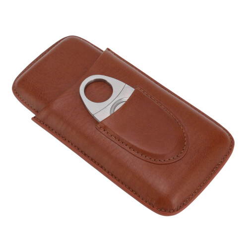 Tragbare Ledercigarrettasche, Für 3 Zigarren, Braune Reisetasche 1