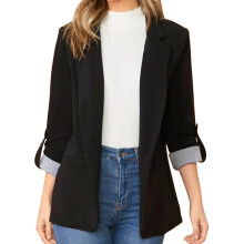 Damenblazer, Jeansblazer mit langen Ärmeln, Knopfverschluss und klassischem Design, lässiger Anzugblazer mit langen Ärmeln, Seitentaschen und