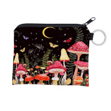 Colorful Mushroom Print Zippered Wallet Coin Purse Keychain Bag