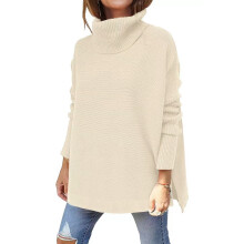 Flagermusærmetrøje til kvinder, løs pasform pullover striktop Oversized sweater Rullekravetrøje, hyggelig stil afslappet efterårstrøje Varm