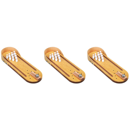 3Ensembles Bowling De Table En Bois Mini, Jeu Familial Beige 2