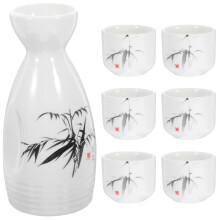 2Sets White Ceramic Japanese Sake Cup Pot Set for Serving