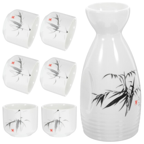 2Sets White Ceramic Japanese Sake Cup Pot Set for Serving 1