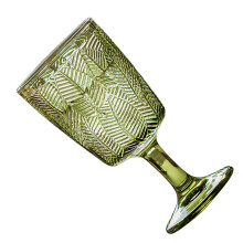 4Pcs Green Glass Embossed Goblets Elegant Stemmed Drinkware