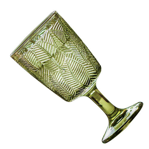 4Pcs Green Glass Embossed Goblets Elegant Stemmed Drinkware