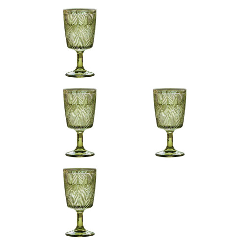 4Pcs Green Glass Embossed Goblets Elegant Stemmed Drinkware 2