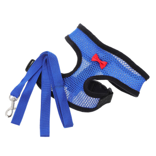2Pcs Blue Nylon Chicken Walking Belt with Comfortable Mesh Harness 1