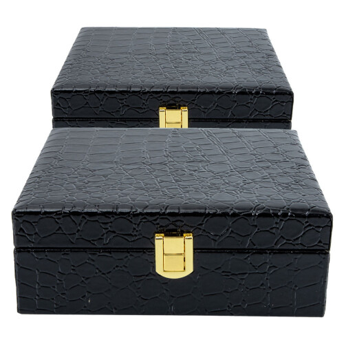 4Pcs Durable Black Iron PU Compact Cigar Box Flip-Cover Cigar Holder