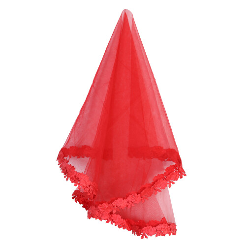 3Pcs Red Wedding Veil Lightweight Fine Mesh for Bride Accessories 1