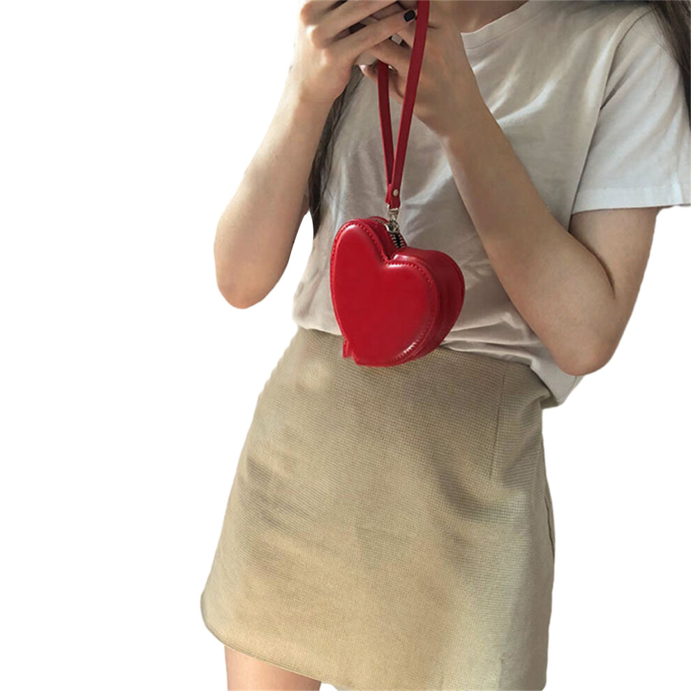 Cute Heart Shaped Coin Purse Wallet Small Card Holder With Wrist 7732001079619